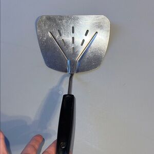 Vintage Foley Made in USA Stainless Steel Slotted Spatula with Black Handle